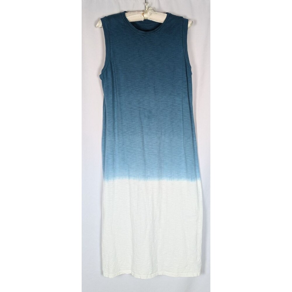Universal Thread Ocean Blue White Ombre Dip Dye Sleeveless Midi Tank Dress M